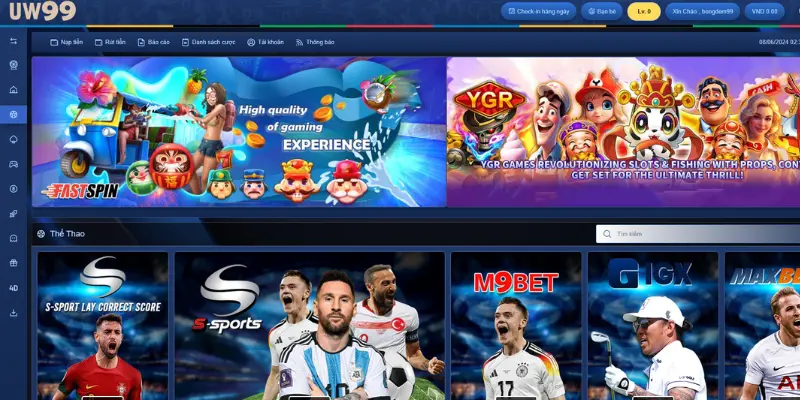Giao diện của UW99 đẹp mắt